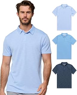 INTO THE AM Indigo Performance Dri Fit Polo Shirts for Men S-4XL - Tactical Quick Dry Athletic Sports Collar Work Shirts