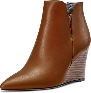 Saekcted Women's High Wedge Heel Closed Pointed Toe Ankle Boots Two-Piece Classic Slip-on Shoes