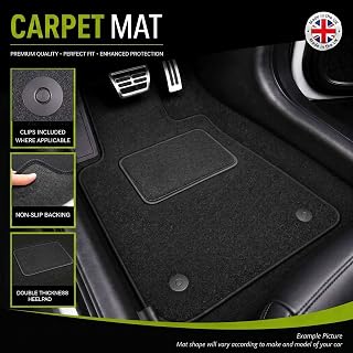 GCM - Universal Car Mats – Carpet Mats Set with Non-Slip Backing – Durable, Easy Clean Car Floor Mats Universal Fit for Cars and Vans (Blue Edging, Carpet)