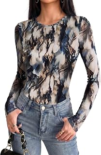 Hotouch Women's Transparent Sexy Mesh Long Sleeve T-Shirt