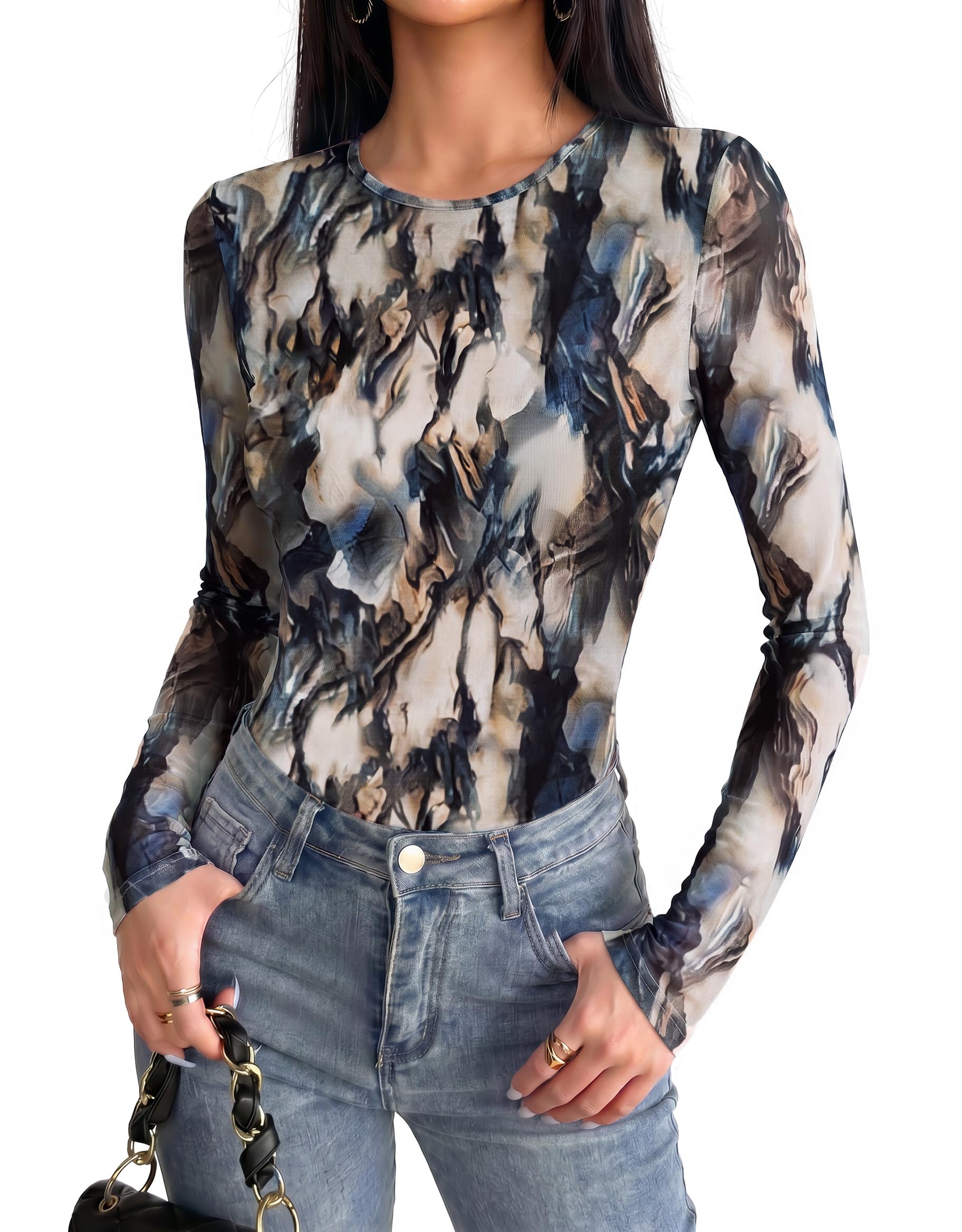 Hotouch Women's Transparent Sexy Mesh Long Sleeve T-Shirt