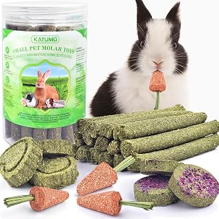 KATUMO Rabbit Chew Toys, Bunny Treats Natural Timothy Hay Sticks | 24pcs, Healthy Rabbit Food, Chew Toy Helps Grind Teeth, Suitable for Rabbits, Guinea Pigs Hamster Chinchilla and Small Pets