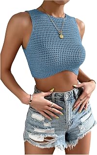 GORGLITTER Camiseta sin mangas de ganchillo para mujer, sin mangas, a la moda, de punto