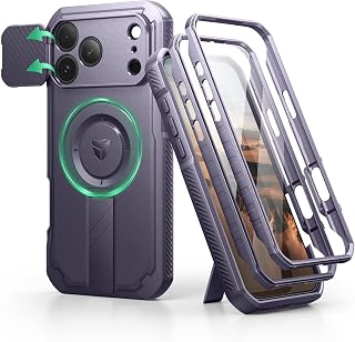 Dexnor per Magnetica Cover iPhone 17 Pro Max con Fotocamera Copertura Scorrevole & Supporto Pieghevole & Protezione Schermo Integrata, Resistente Robuste Protezione Custodie - Phantom Purple