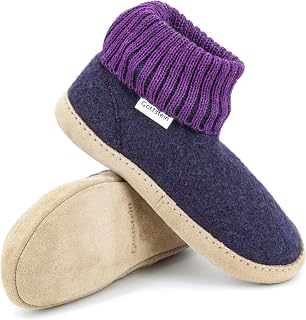 Gottstein Dakota Mulesing-Free Sheep New Wool Slipper - Handmade Wool Felt Slippers for Men and Women Size EU 36-47 - With High Knitted Waistband & Padded Leather Sole