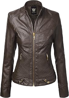 Lock and Love Women's Faux Leather Moto Biker Jacket Coat with Removable or Non-Removable Hood