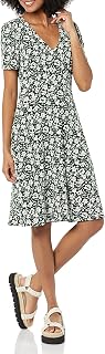 Amazon Essentials Women's V Neck Short Sleeve Smocked A-Line Dress