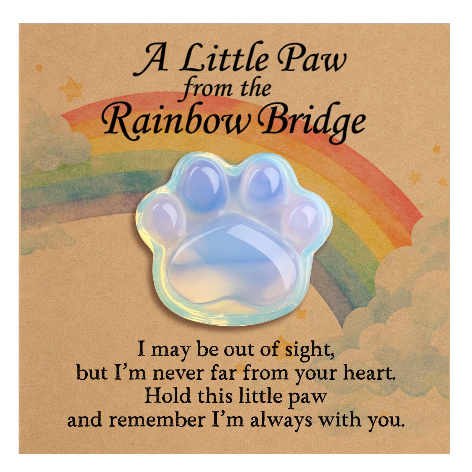 Odrano Pet Loss Sympathy Gift, Opalite Rainbow Bridge Paw Pocket Hug with Messag