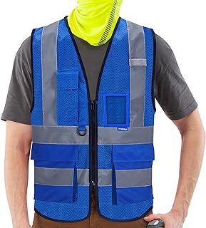 AYKRM Safety Vest Reflective High Visibility Workwear Vest Zipper Safety Work Vest Multi-pockets 21 Colors