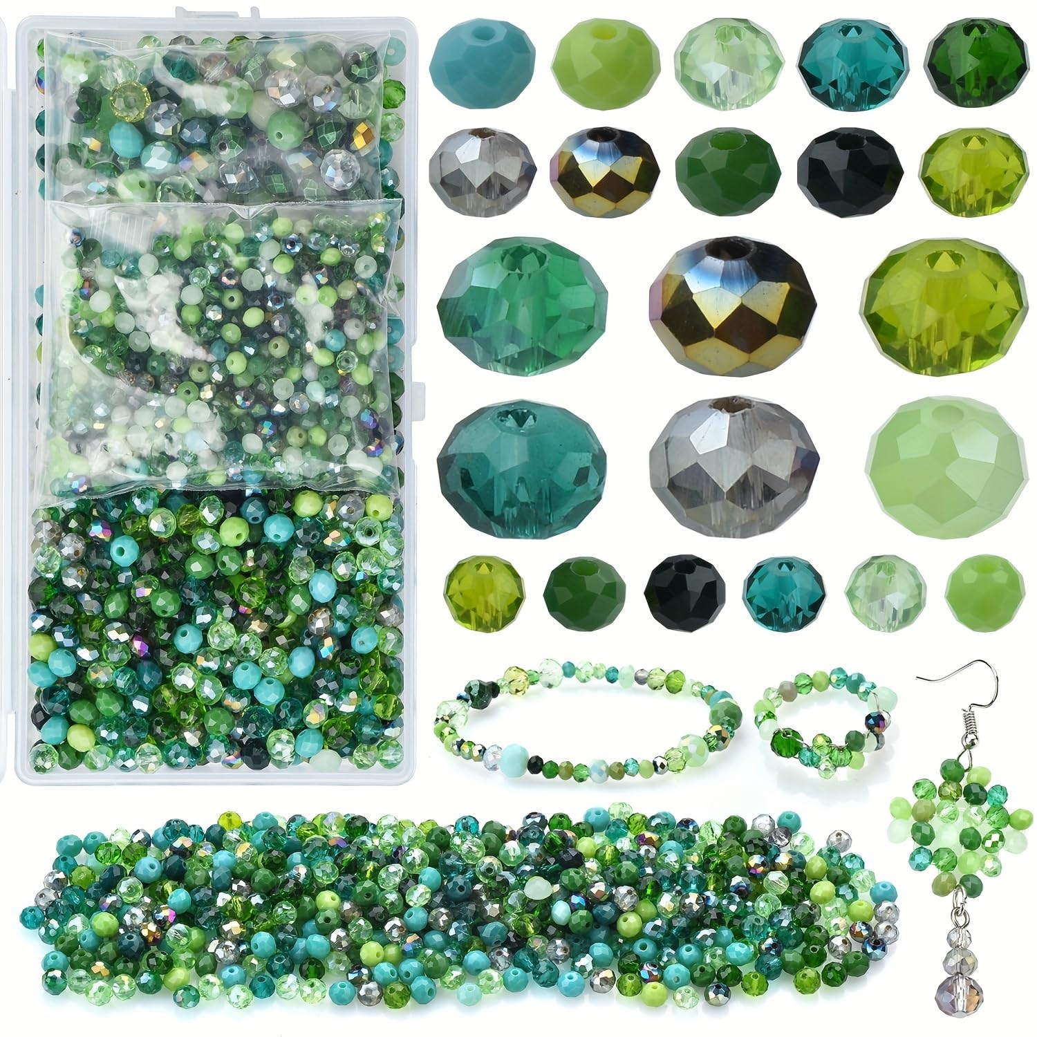 1000pcs Gradient Glass Beads for Jewelry Making, 4/6/8mm Mixed Size Flat Round B