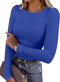 ANRABESS Women Long Sleeve Shirts Ribbed Fitted Tops