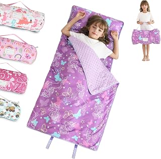 Laoftan Toddler Nap Mat for Preschool 50''x30'' with Removable Pillow | Thickened Minky Blanket for Kids Ages 3-7 Roll Up Soft Sleeping Bag Kindergarten Daycare Sleepover Camping