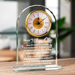 Happy 70th Birthday Gifts for Women, Men, 70 Year Birthday Glass Clock