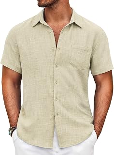 COOFANDY Men's Short Sleeve Button Down Shirt Casual Summer Beach Shirt with Pocket