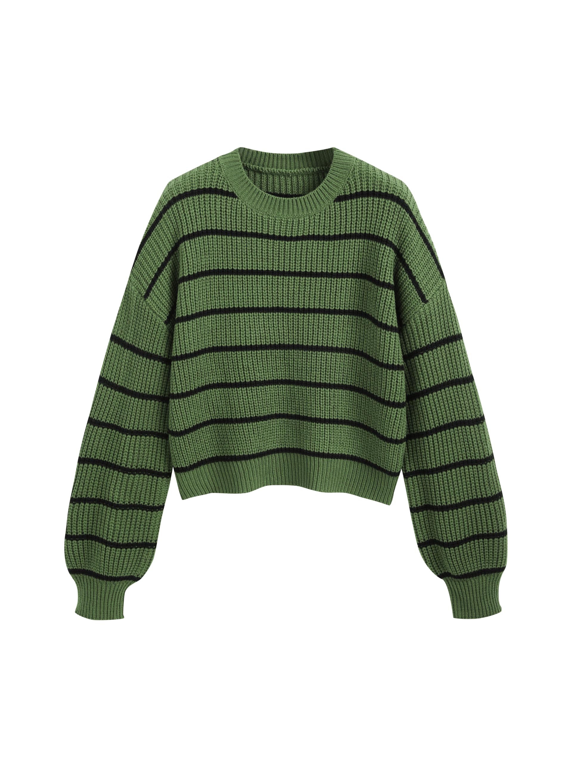 CIDER Women’s Cropped Striped Sweater Long Sleeve Crew Neck Trendy Pullover Tops