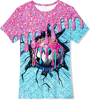 SFreeBo T-Shirt Boys Funny 3D Graphic T-Shirts Children Crew Neck Short Sleeve Tee Shirt Summer Casual Tops Home School Daily Party for Boys Girls 6-14 Years