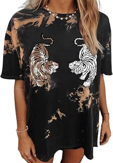Avanova Damen-T-Shirt mit Tiger-Grafik, übergroß, kurzärmelig, lockerer Rundhalsausschnitt, Sommer-T-Shirt, braun / schwarz, Groß