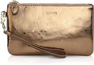 befen Genuine Italian Leather Wristlet Clutch Wallet Purse for Women with RFID Blocking Card Slots, Gold Zipper