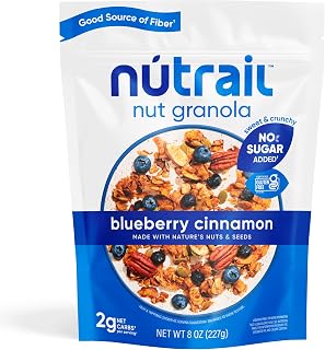 NuTrail Nut Granola Cereal, Blueberry Cinnamon, No Sugar Added, Keto, Low Carb, Gluten Free, Grain Free, Healthy Breakfast 8 oz. 1 Count