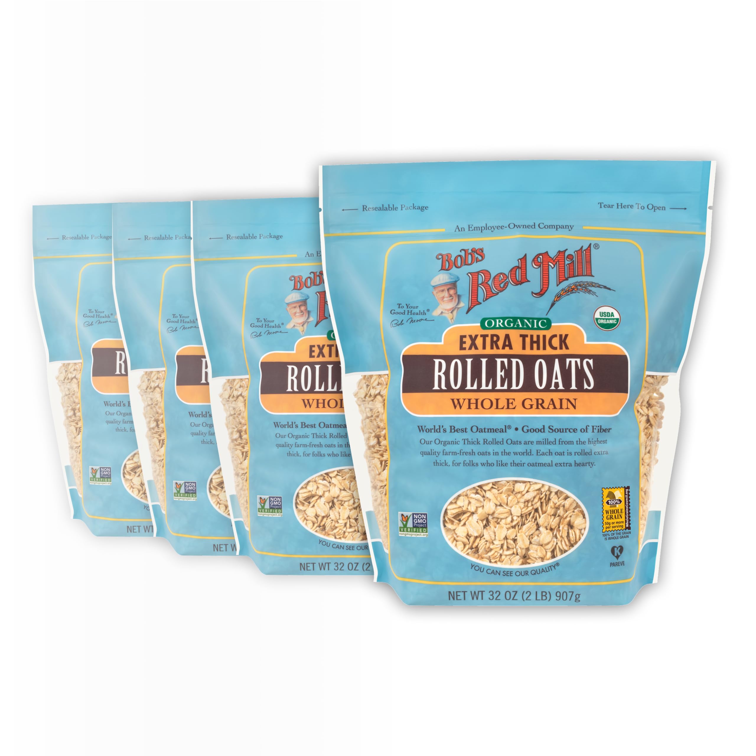 Bob's Red Mill Organic Thick Rolled Oats, 32oz (4 Pack)