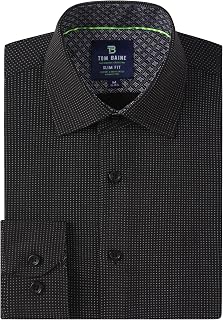 Tom Baine Men's Slim Fit Performance Dress Shirts 4-Way Stretch, Wrinkle Free, Long Sleeve Geometric Down Shirt for Men