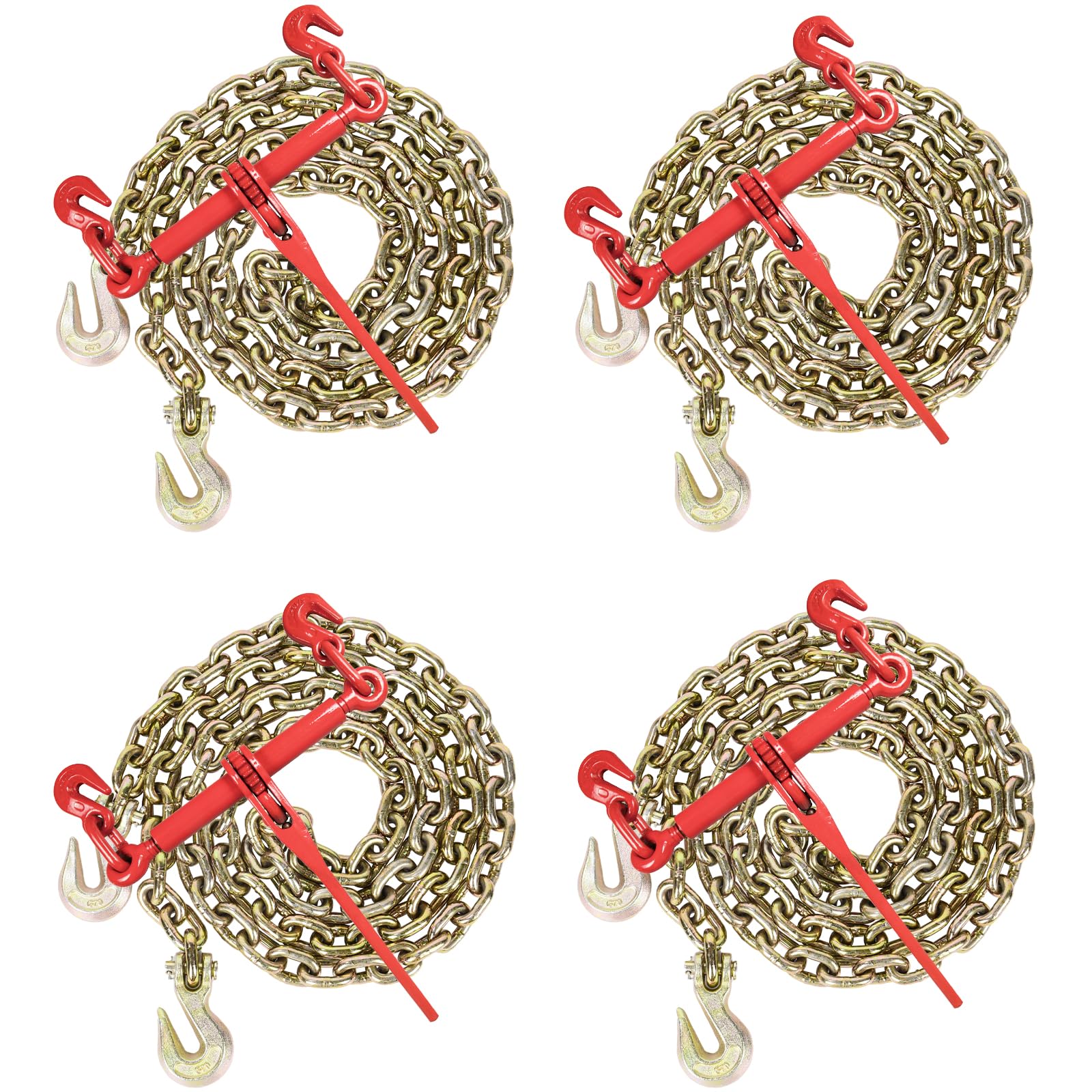 AAIN 4Pack Chain and Binder Kit, 3/8"-1/2" Ratchet Load Binders 9200 lbs | G80 3