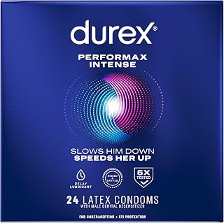 Durex Performax Intense Condoms for Men, Ribbed Latex Condoms, 24 Count | Lubricated to Help Prevent Breakage, Electronically Tested for Strength & Reliability, Pleasant Scent