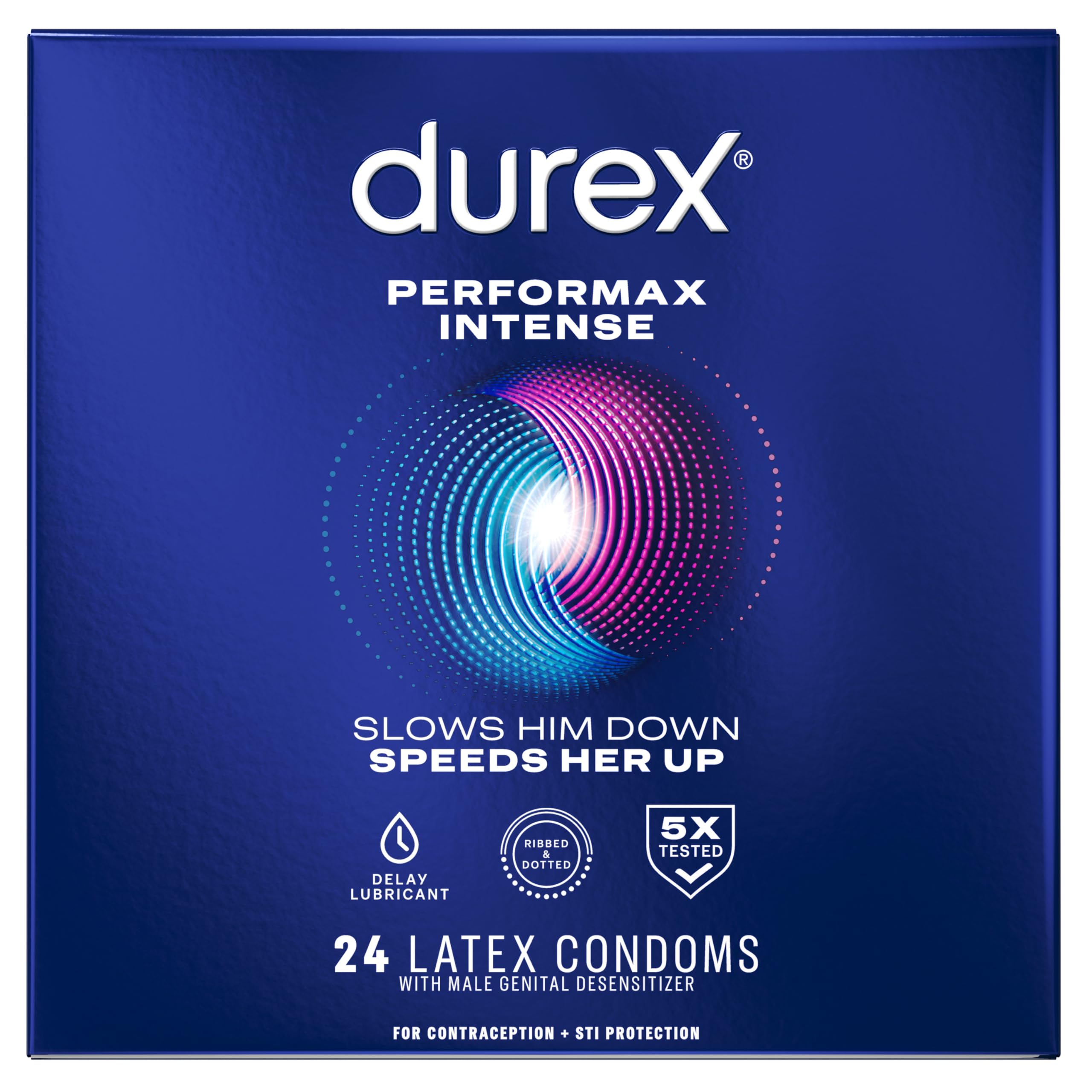 Durex Performax Intense Condoms for Men, Ribbed Latex Condoms, 24 Count | Lubric