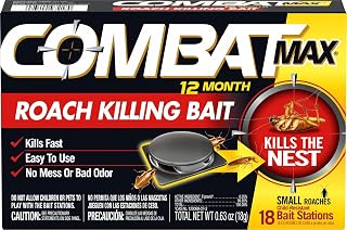 Combat Max 12 Month Roach Killing Bait, Small Roaches, Kill Nest, 18 Count | Child-resistant, fast-acting fipronil formula, nest destroyer, mess-free, no vapor, fumes or odor, kills entire infestation