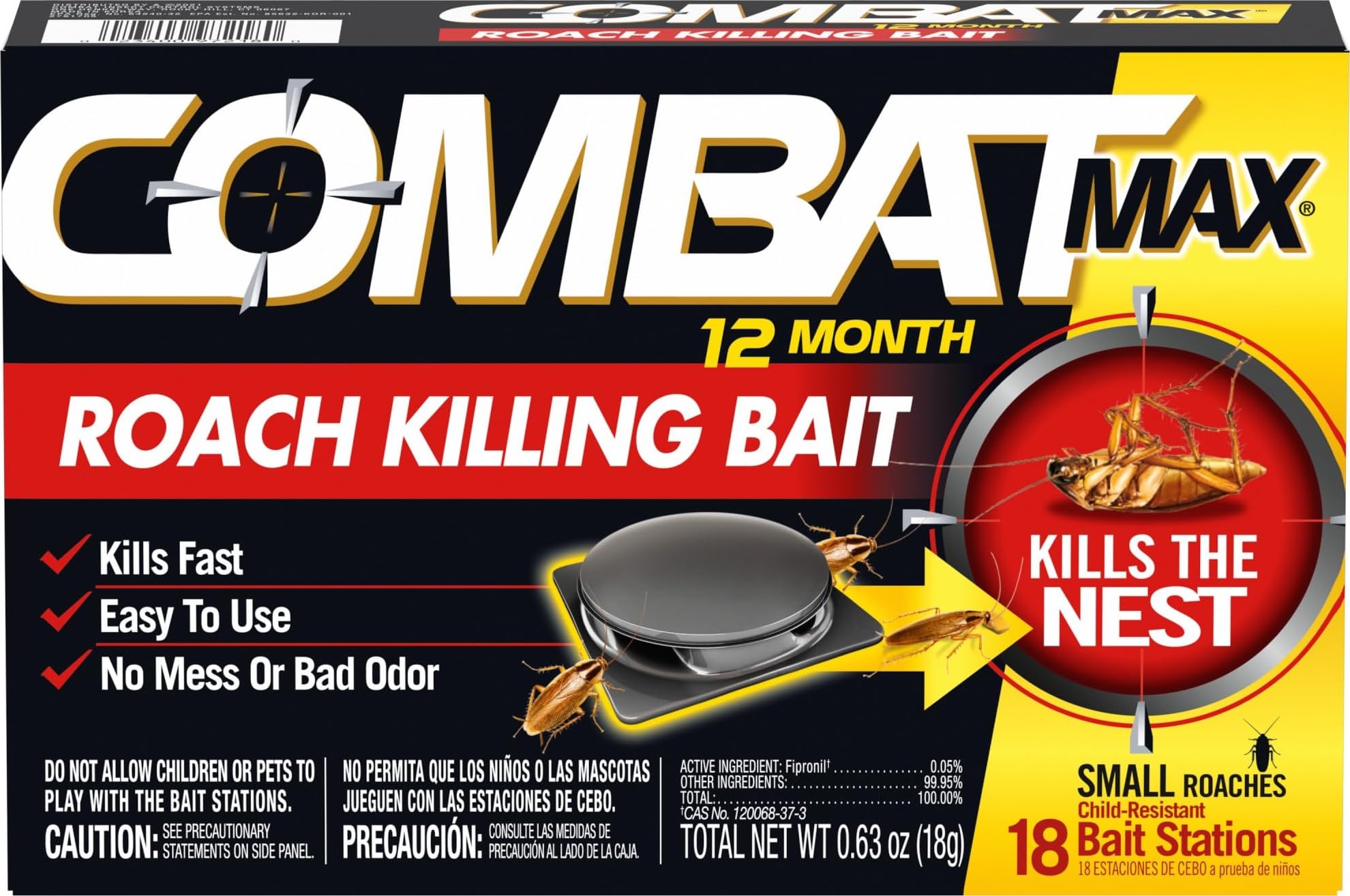 Combat Max 12 Month Roach Killing Bait, Small Roaches, Kill Nest, 18 Count | Chi