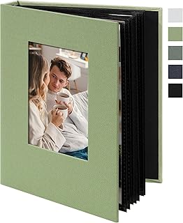 Remowith Small 4x6 Photo Album 24 Pockets Linen Cover Light Green | Linen Cover, Front Window, Portable Mini Picture Book, Travel Wedding Memories