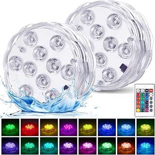 2 Pcs Submersible LED Lights Remote Control Battery Powered | RGB Multi Color Changing Waterproof Light for Pool, Vase Base, Spa, Aquarium, Pond, Hot Tub, Decoration, Party