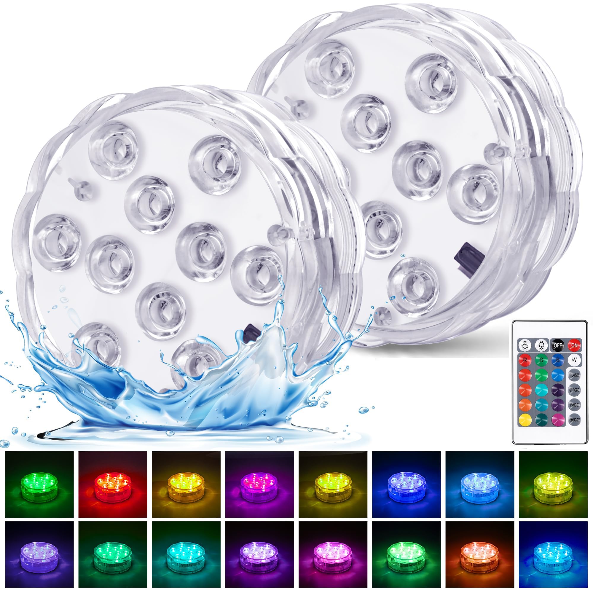 2 Pcs Submersible LED Lights Remote Control Battery Powered | RGB Multi Color Ch