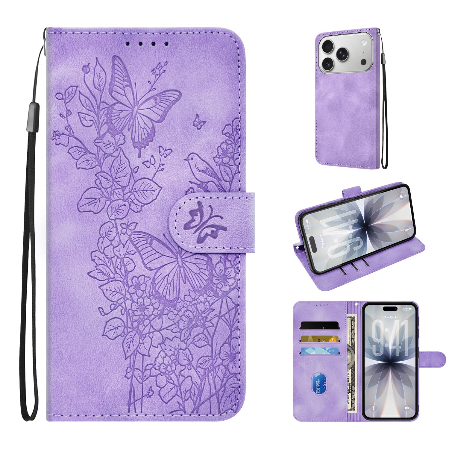 Case for iPhone 18 Pro/17 Pro, Leather Wallet Case with Card Holder Pattern Butt