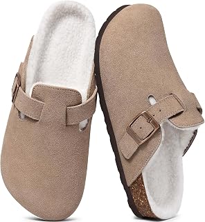 KIDMI Unisex Suede Clogs with Plush Lining Cork Footbed Arch Support