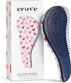 Crave Naturals Glide Thru Hair Brush - Detangler Brush for Curly, Straight, Wet or Dry Hair - Gentle Detangling Brusheses for Adults, Kids, Toddlers - Hair Accessories for Women, 7.5"x3" - Pink Hearts
