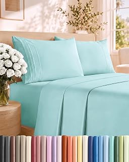 Queen Size 4 Piece Sheet Set - Comfy Breathable & Cooling Sheets - Spa Blue