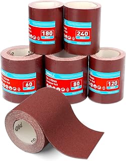 SHALL Sandpaper Roll Set 5 Rolls, 9.3cm x 5m, Aluminum Oxide Sandpaper for Woodworking, 60/80/120/180/240 Grit, Aluminium Oxide Abrasive Sanding Paper, for Sanding, Polishing and Rust Removal