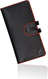 Long Wallet for Men and Women - Leather made Western Wallet for Men and Women - Checkbook Wallet Holds 15-18 Cards, 4 Flat Pockets 1 ID Windows (Black & Orange)
