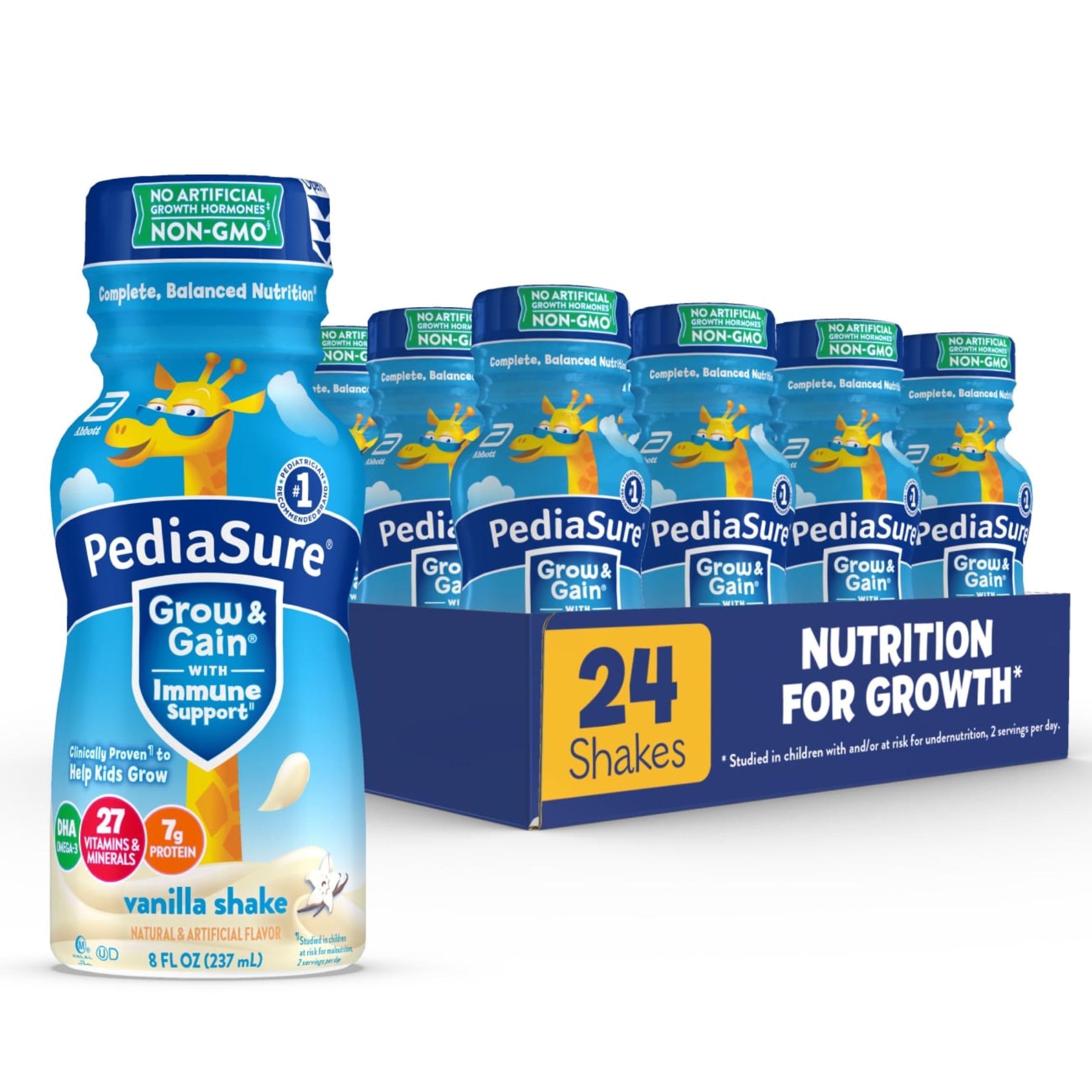 PediaSure Grow &amp; Gain Kids Nutrition Shake, 7g Protein, Vanilla, 24 Pack | G