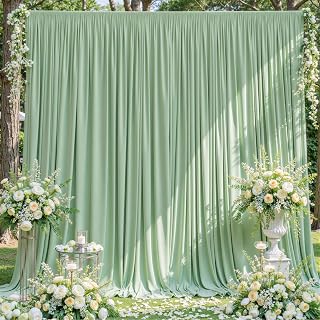 10x10 Sage Green Backdrop Curtain for Parties Wrinkle Free Dark Green Photo Curtains Backdrop Drapes Fabric Decoration for Baby Shower Birthday Party Photography 5ft x 10ft,2 Panels