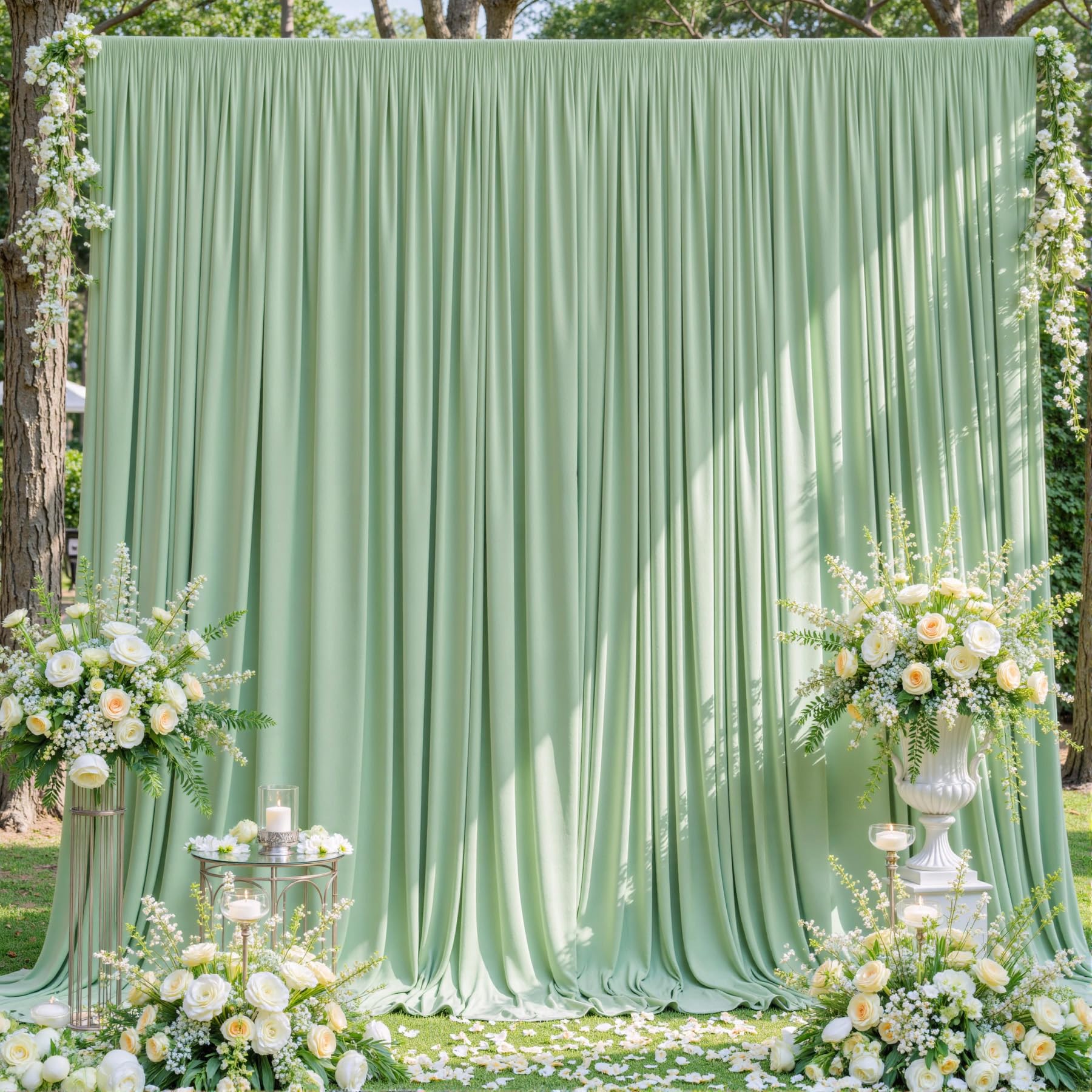 10x10 Sage Green Backdrop Curtain for Parties Wrinkle Free Dark Green Photo Curt
