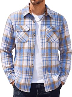 COOFANDY Camisas de franela de manga larga para hombre, camisa de franela de moda, camisa casual con botones y bolsillos