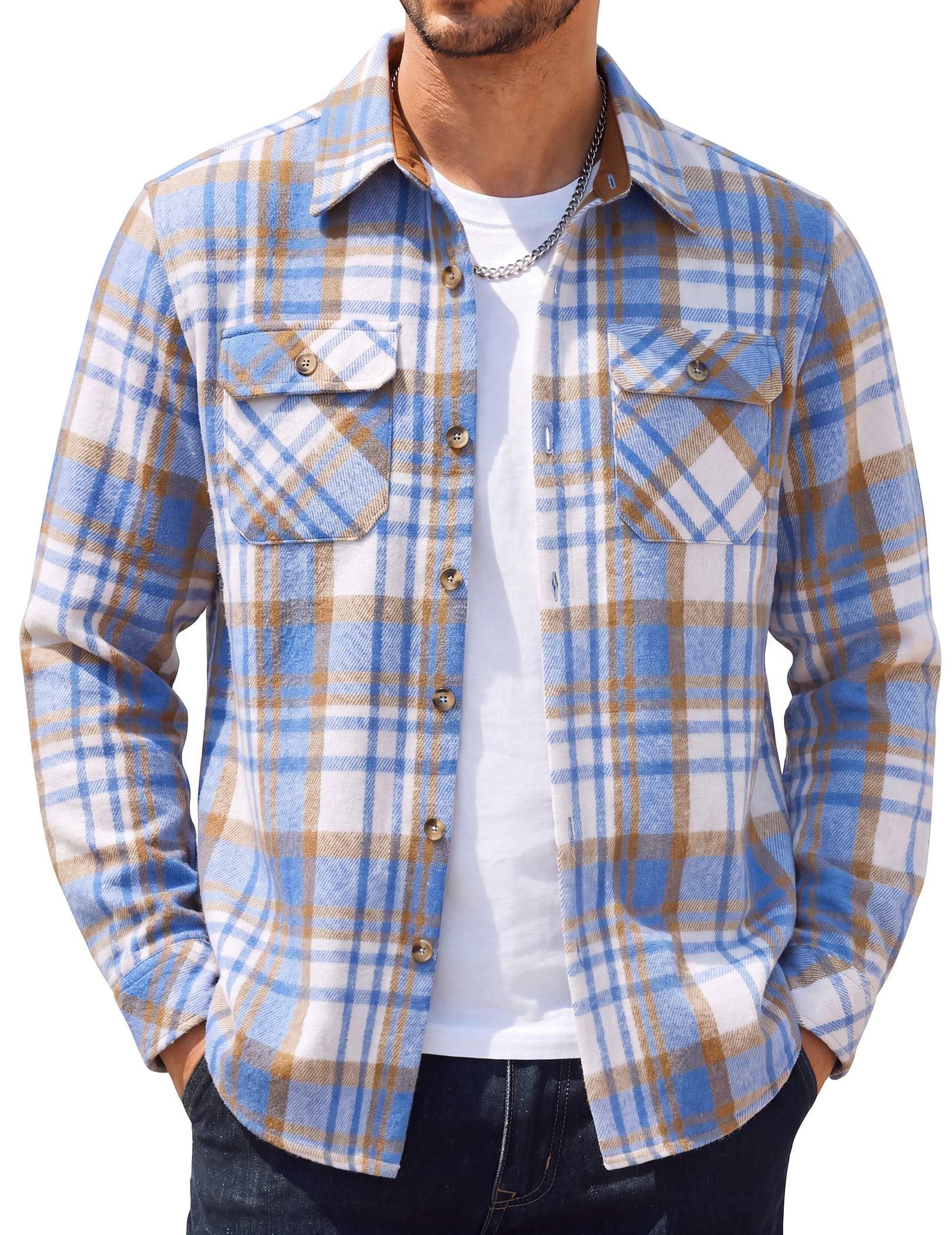 COOFANDY Camisas de franela de manga larga para hombre, camisa de franela de mod