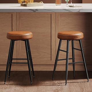 VASAGLE EKHO Collection Bar Stools Set of 2, Kitchen Counter Stools, Dining Chairs, Synthetic Leather with Stitching, 30-Inch Tall, Home Bar Dining Room, Easy Assembly, Caramel Brown ULBC090K01