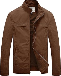 WenVen Men's Spring Canvas Military Jacket Casual Lightweight Cotton Coat