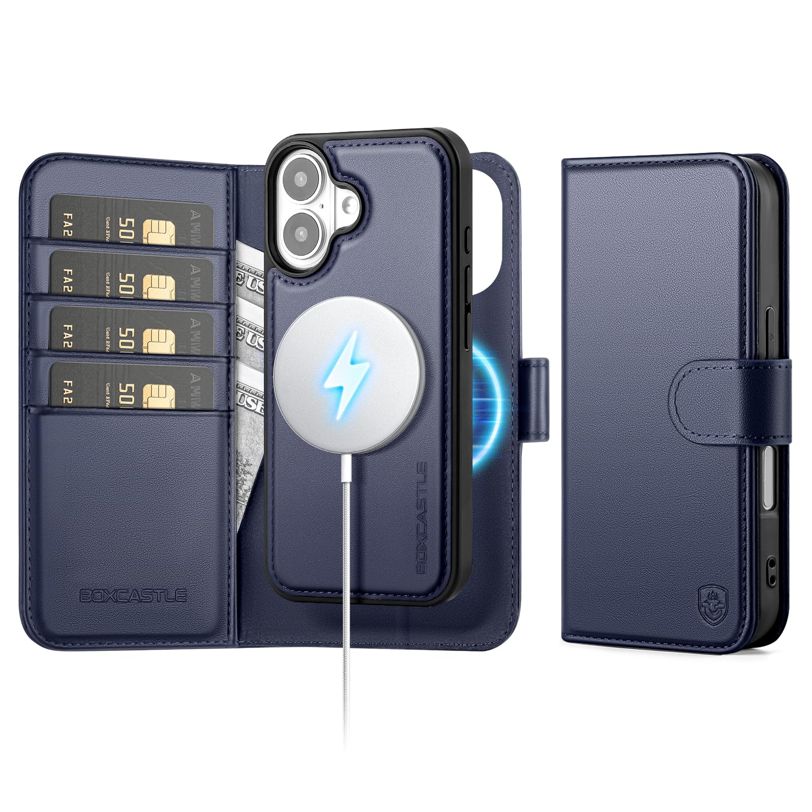 for iPhone 16 Case Wallet with Card Holder,Dark Blue