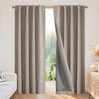Joydeco Blackout Curtains 2 Panels - Natural Linen Curtains 84 Inch Long | Thermal Insulated Linen 100% Light Blocking Drapes, Rod Pocket & Back Tabs, Room Darkening Privacy for Living Room Bedroom