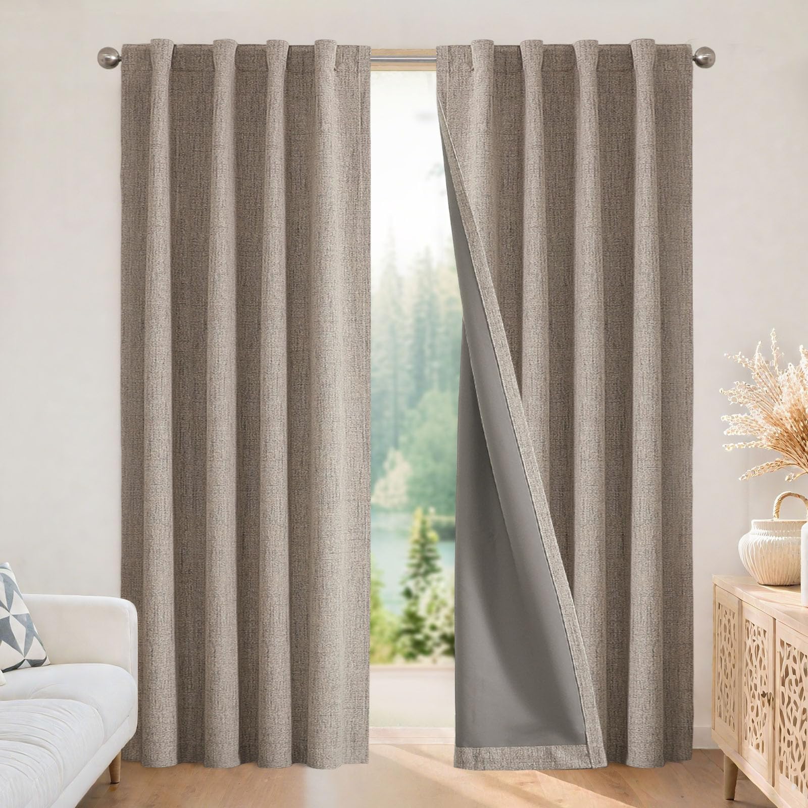 Joydeco Blackout Curtains 2 Panels - Natural Linen Curtains 84 Inch Long | Therm