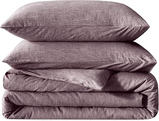 BFS HOME Linen Duvet Cover Queen Size - Soft Breathable Cotton Linen Blend, 3-Pieces Bedding Set with 2 Pillowcases, Stonewashed Texture, Chocolate, All-Season Comfort